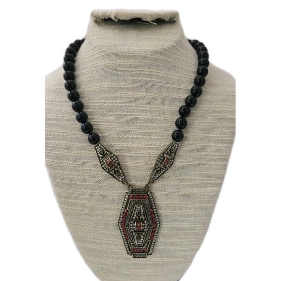 Vintage Heidi Daus Rhinestones & Black Onyx Beads Collar Statement Necklace - Picture 12 of 16
